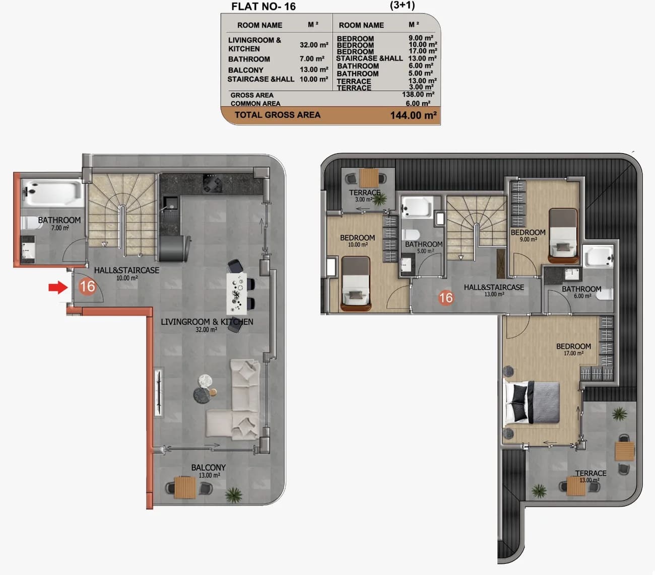 Floor plan — Duplexes 3+1