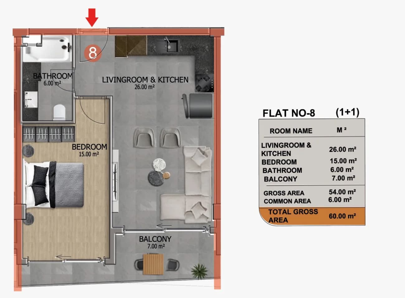 Floor plan — Apartments 1+1
